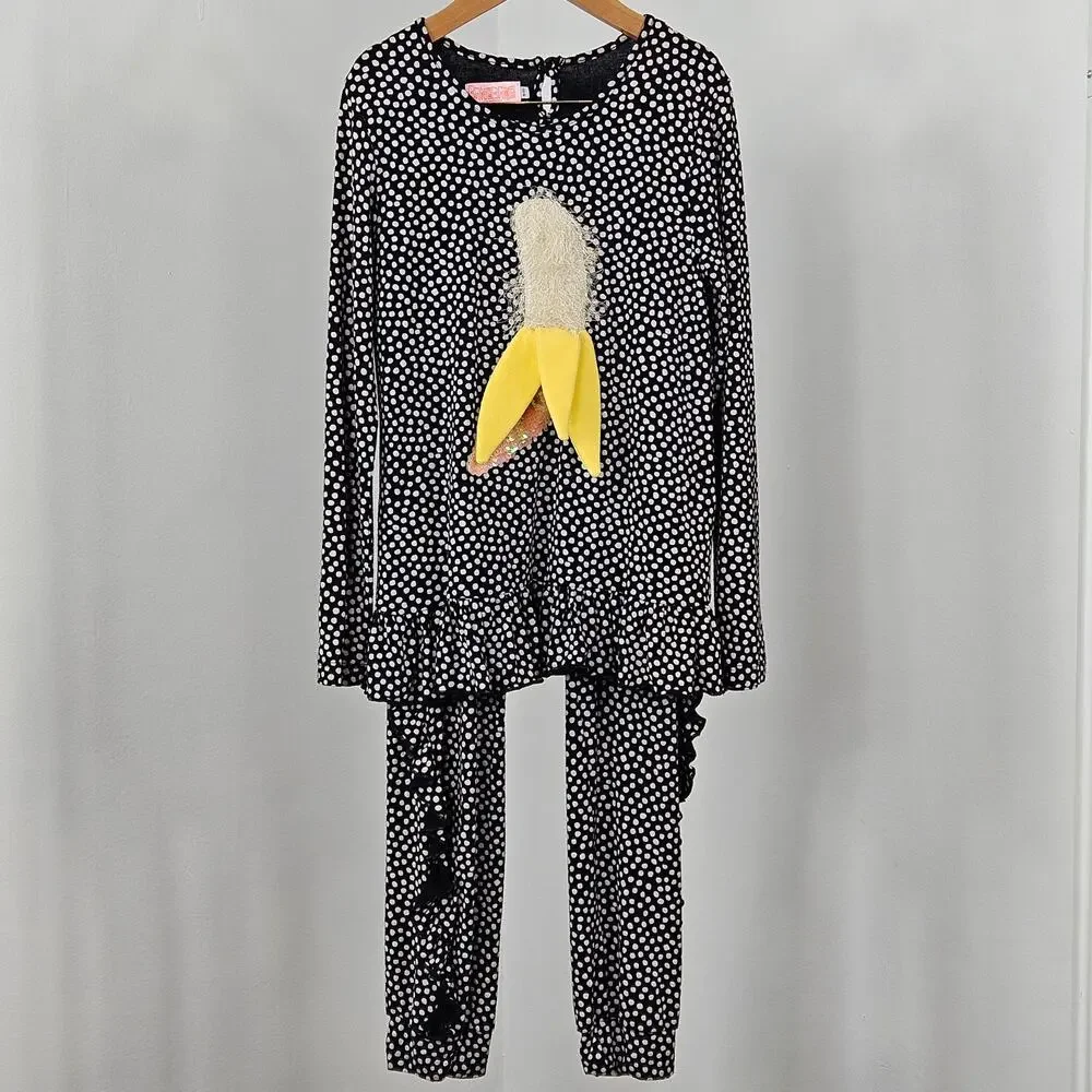 Bangbang Copenhagen Go Banana Black & White Dots Top & Pant Set | Girl's 10 / 11